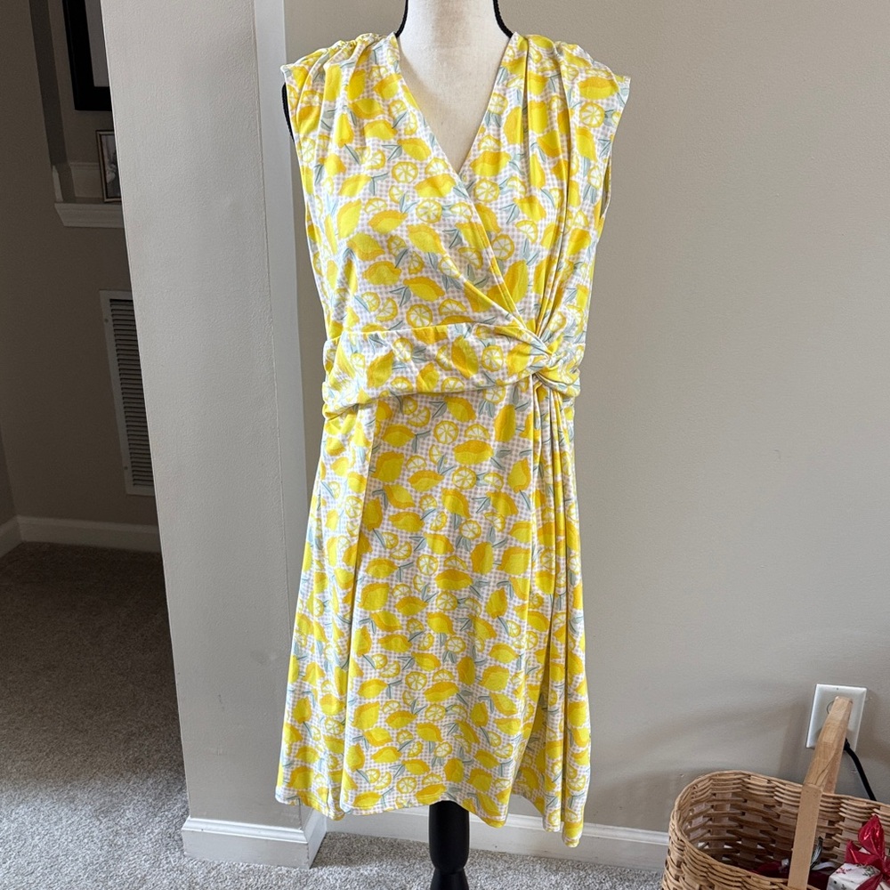 Lands' End Yellow and White Wrap Midi Dress
